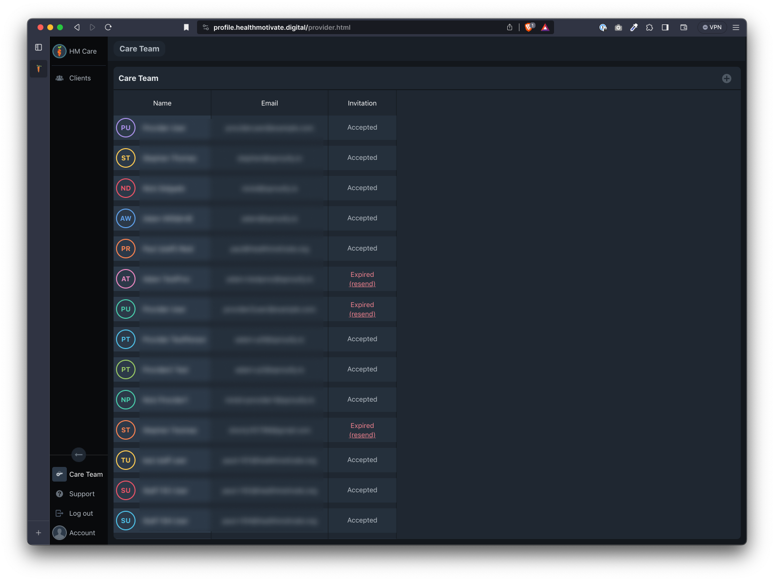 Care Team page