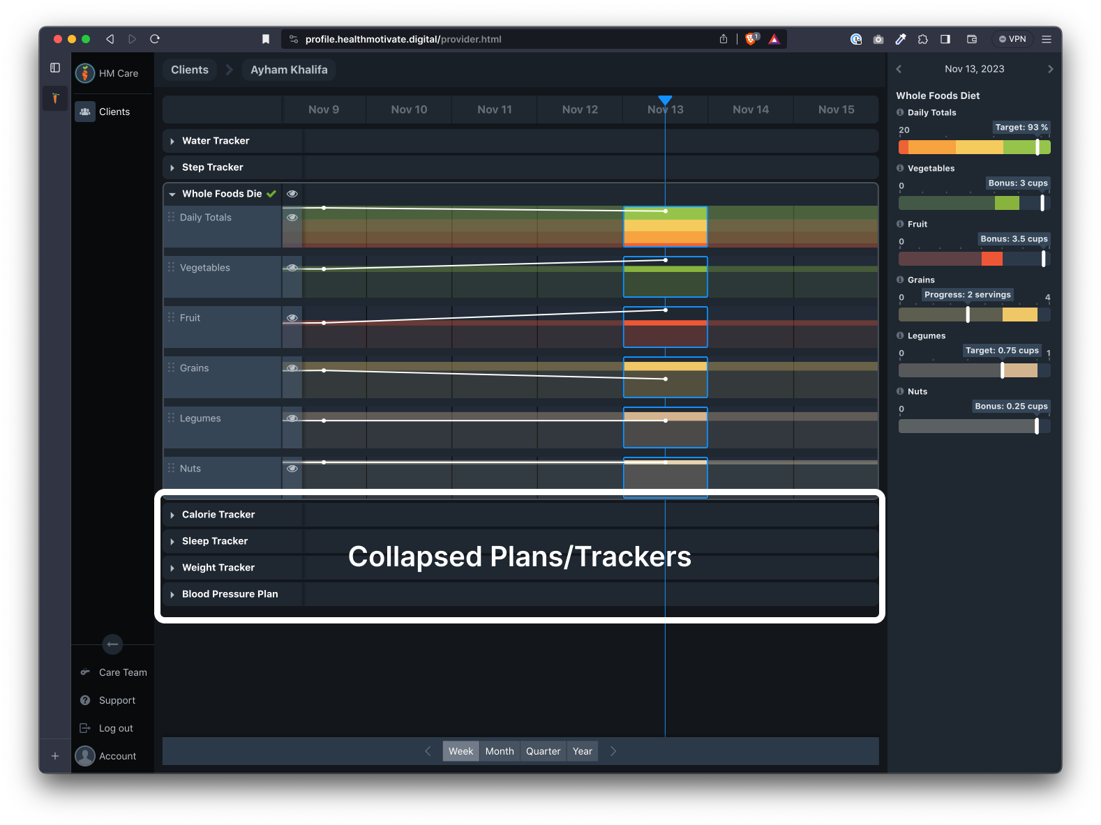 Highlight identifies collapsed plans/trackers