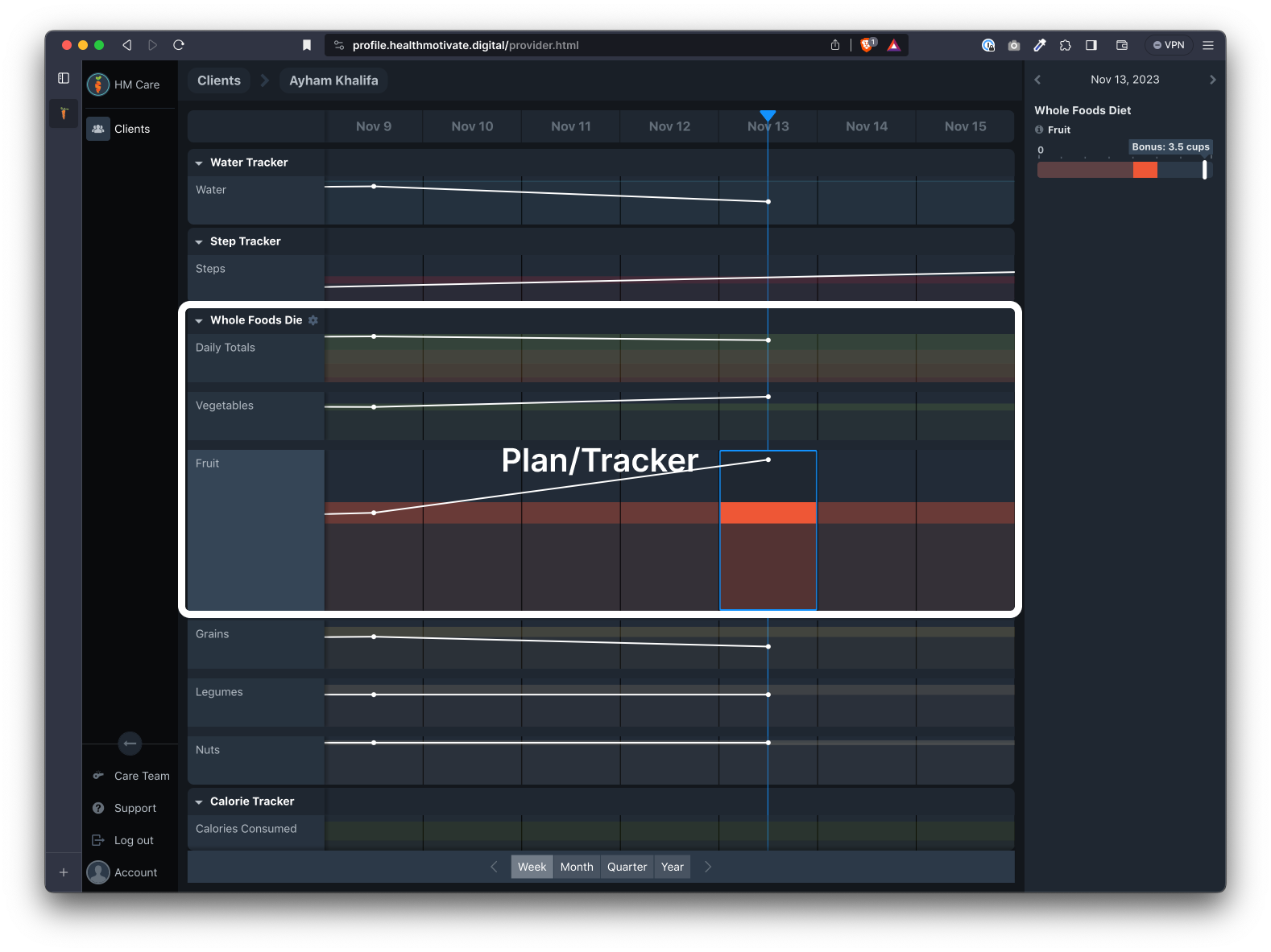 A highlighted Plan/Tracker